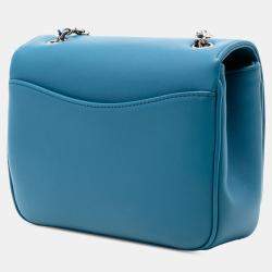 مملوكة مسبقًا حقيبة شانيل بغطاء جنون شعار CC جلد الحمل الأزرق