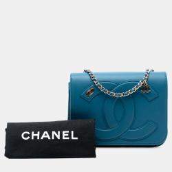 مملوكة مسبقًا حقيبة شانيل بغطاء جنون شعار CC جلد الحمل الأزرق