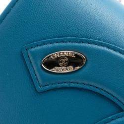 مملوكة مسبقًا حقيبة شانيل بغطاء جنون شعار CC جلد الحمل الأزرق