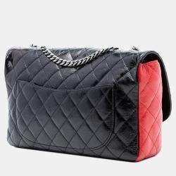 Pre Owned حقيبة شانيل كتف كبيرة جلد عجل مغلف مبطن ثلاثي الألوان أسود/أحمر مع صفيحة CC