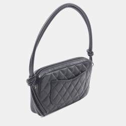 Pre Owned حقيبة كتف شانيل كامبون لاين جلدية سوداء بيضاء