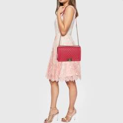 Pre Owned Chanel Mew Medium Boy Pink Quilted Leather Flap bag