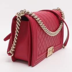 Pre Owned Chanel Mew Medium Boy Pink Quilted Leather Flap bag