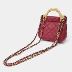 Pre Owned Chanel Red Leather Chain Flap Card Holder