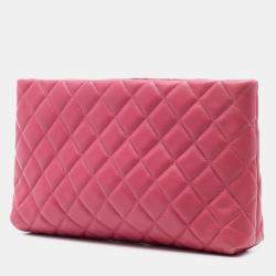 مملوكة مسبقًا حقيبة كلتش شانيل كيس لوك مبطن جلد الحمل زهري