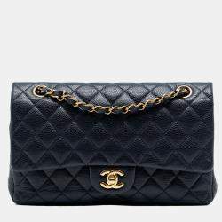 Pre Owned Chanel Blue Medium Classic Caviar Double Flap