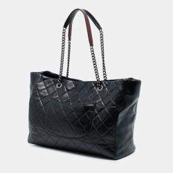 مملوكة مسبقًا حقيبة توت شانيل لون مزدوج جلود العجل جليز quilted كبيرة سوداء