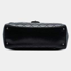 مملوكة مسبقًا حقيبة توت شانيل لون مزدوج جلود العجل جليز quilted كبيرة سوداء