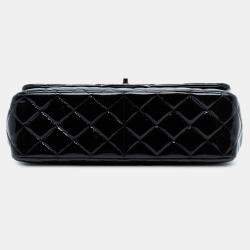 مملوكة مسبقًا حقيبة شانيل كلاسيكية مزدوجة قلاب جلد لامع كبيرة سوداء