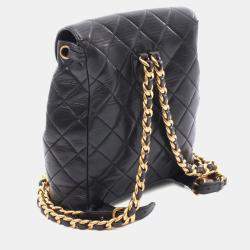 Pre Owned Chanel Matelasse Backpack Bag In Lambskin Leather Black
