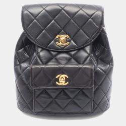 Pre Owned Chanel Matelasse Backpack Bag In Lambskin Leather Black