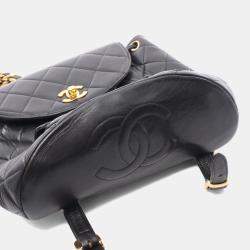 Pre Owned Chanel Matelasse Backpack Bag In Lambskin Leather Black