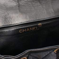 Pre Owned Chanel Matelasse Backpack Bag In Lambskin Leather Black