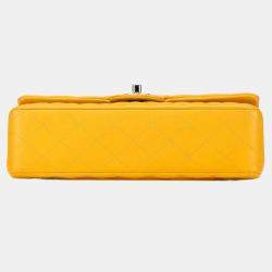 Pre Owned Chanel Matelasse Coco Mark Double Flap Chain Shoulder Bag In Yellow And Silver Lambskin