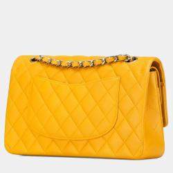 Pre Owned Chanel Matelasse Coco Mark Double Flap Chain Shoulder Bag In Yellow And Silver Lambskin
