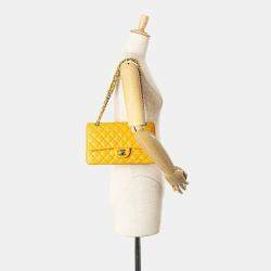 Pre Owned Chanel Matelasse Coco Mark Double Flap Chain Shoulder Bag In Yellow And Silver Lambskin