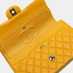 Pre Owned Chanel Matelasse Coco Mark Double Flap Chain Shoulder Bag In Yellow And Silver Lambskin
