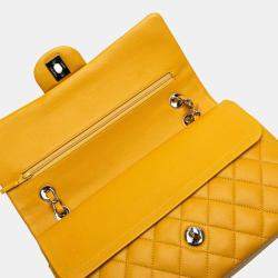Pre Owned Chanel Matelasse Coco Mark Double Flap Chain Shoulder Bag In Yellow And Silver Lambskin