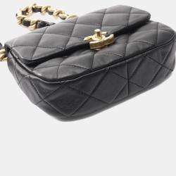 Pre Owned حقيبة شانييل كتف صغيرة ماتلاس جلد خراف أسود