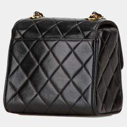 Pre Owned Chanel Matelasse Coco Mark Chain Shoulder Bag In Black Lambskin