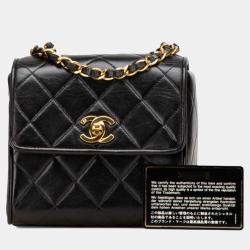 Pre Owned Chanel Matelasse Coco Mark Chain Shoulder Bag In Black Lambskin