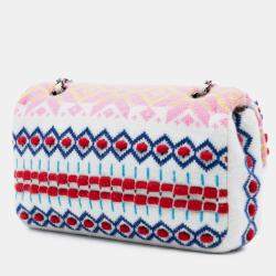 Pre Owned Chanel White Medium Classic Multicolor Cashmere Knit Single Flap