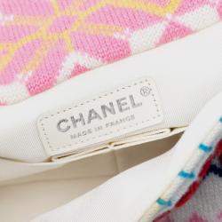 Pre Owned Chanel White Medium Classic Multicolor Cashmere Knit Single Flap