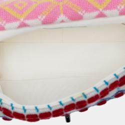 Pre Owned Chanel White Medium Classic Multicolor Cashmere Knit Single Flap