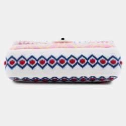 Pre Owned Chanel White Medium Classic Multicolor Cashmere Knit Single Flap