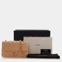 Pre Owned حقيبة شانييل كلاسيك جلد حمل بني مستطيل صغير قلاب واحد