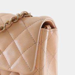 Pre Owned حقيبة شانييل كلاسيك جلد حمل بني مستطيل صغير قلاب واحد