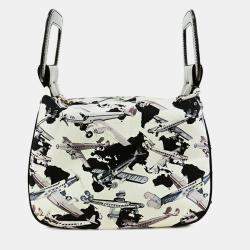 Pre Owned حقيبة شانيل كو كو إيرلاين قماش مطبوع أبيض أسود