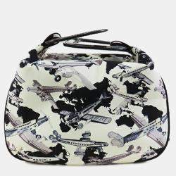 Pre Owned حقيبة شانيل كو كو إيرلاين قماش مطبوع أبيض أسود