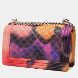 Pre Owned حقيبة شانيل فلاب بوي زهرة باور جلد حمل مطرز وردي متوسطة قديمة