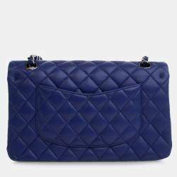 Pre Owned Chanel Blue Medium Classic Lambskin Double Flap