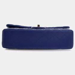 Pre Owned Chanel Blue Medium Classic Lambskin Double Flap