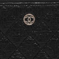 Pre Owned Chanel CC Black Quilted Coated Tweed Zip Around Wallet