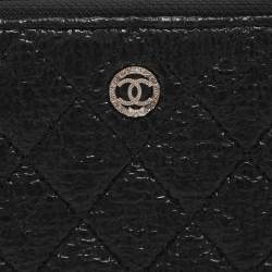 Pre Owned Chanel CC Black Quilted Coated Tweed Zip Around Wallet
