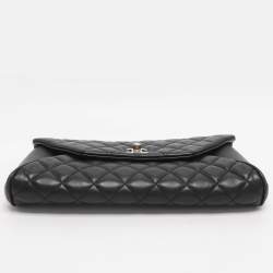 Pre Owned حقيبة كلتش شانيل جلد مبطن قابلة للطي سوداء