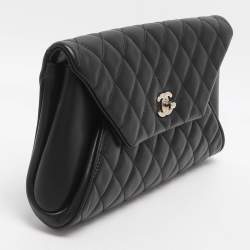 Pre Owned حقيبة كلتش شانيل جلد مبطن قابلة للطي سوداء