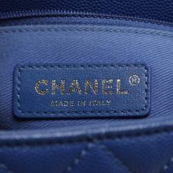 مملوكة مسبقًا Chanel Coco Blue/Burgundy Quilted Caviar Leather and Lizard Embossed Top Handle Bag