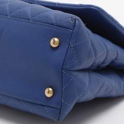 مملوكة مسبقًا Chanel Coco Blue/Burgundy Quilted Caviar Leather and Lizard Embossed Top Handle Bag