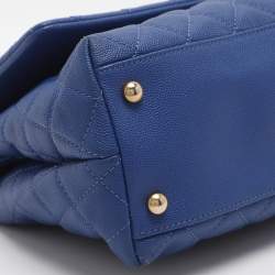 مملوكة مسبقًا Chanel Coco Blue/Burgundy Quilted Caviar Leather and Lizard Embossed Top Handle Bag