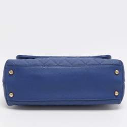 مملوكة مسبقًا Chanel Coco Blue/Burgundy Quilted Caviar Leather and Lizard Embossed Top Handle Bag