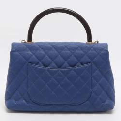 مملوكة مسبقًا Chanel Coco Blue/Burgundy Quilted Caviar Leather and Lizard Embossed Top Handle Bag