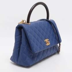 مملوكة مسبقًا Chanel Coco Blue/Burgundy Quilted Caviar Leather and Lizard Embossed Top Handle Bag