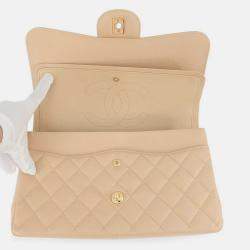 Pre Owned Chanel Matelasse Chain shoulder Bag Beige Caviar Leather Size 30