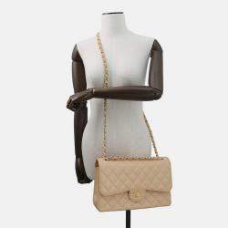 Pre Owned Chanel Matelasse Chain shoulder Bag Beige Caviar Leather Size 30