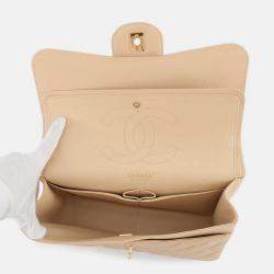 Pre Owned Chanel Matelasse Chain shoulder Bag Beige Caviar Leather Size 30