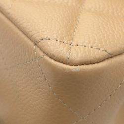 Pre Owned Chanel Matelasse Chain shoulder Bag Beige Caviar Leather Size 30